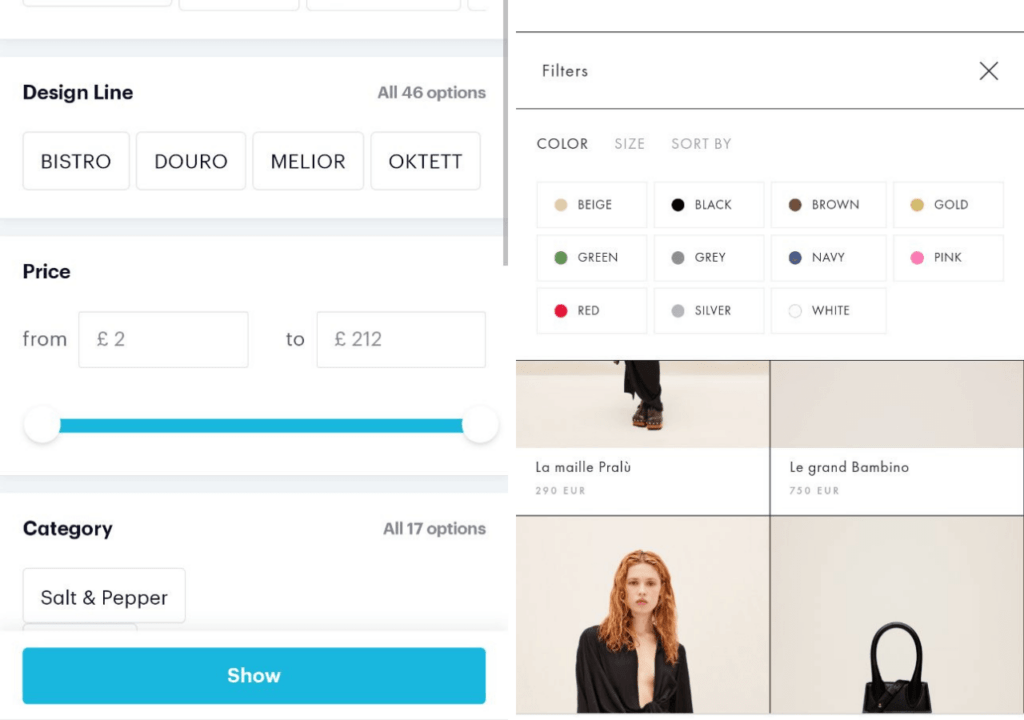 Screenshots taken on the official Bodum and Jacquemus websites