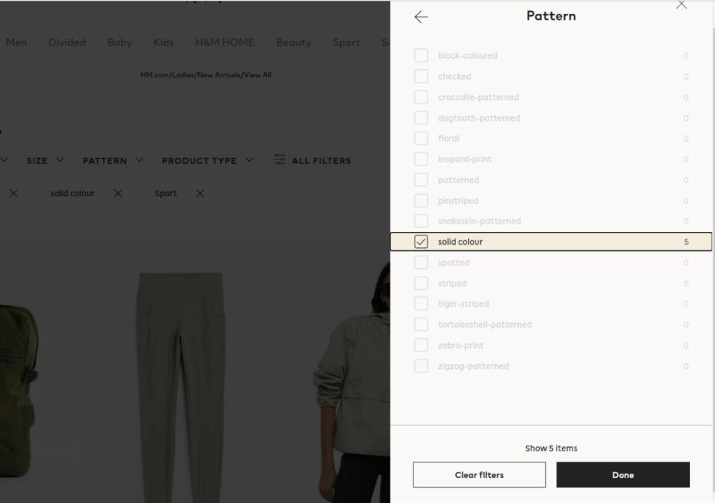 Screenshot taken on the official H&M website