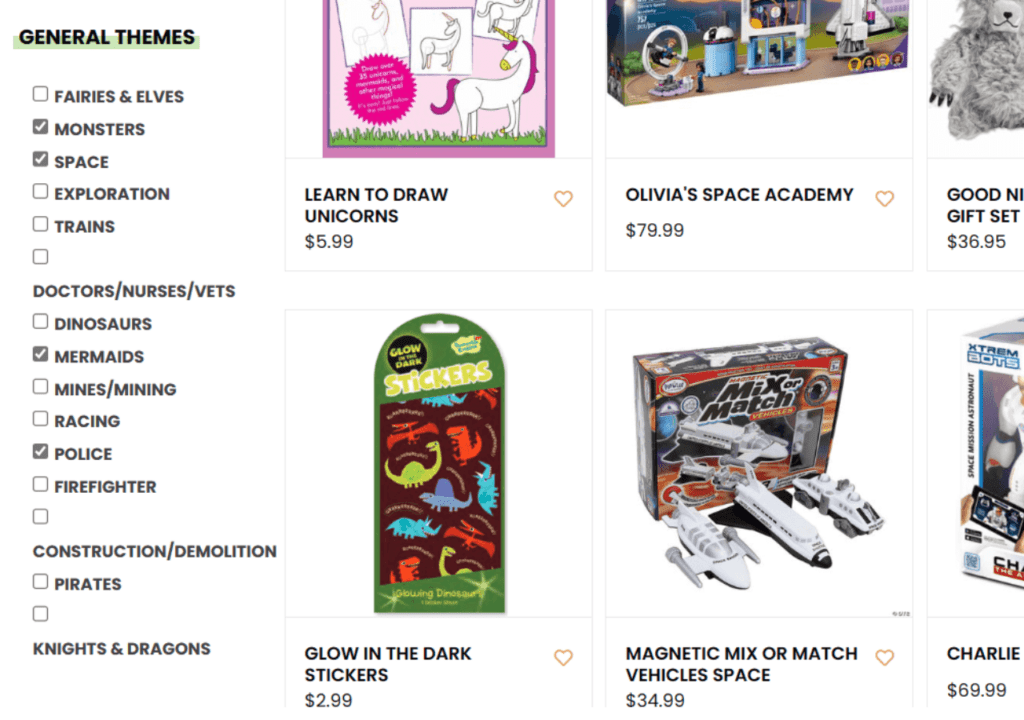 Screenshot taken on the official The Toy Store website