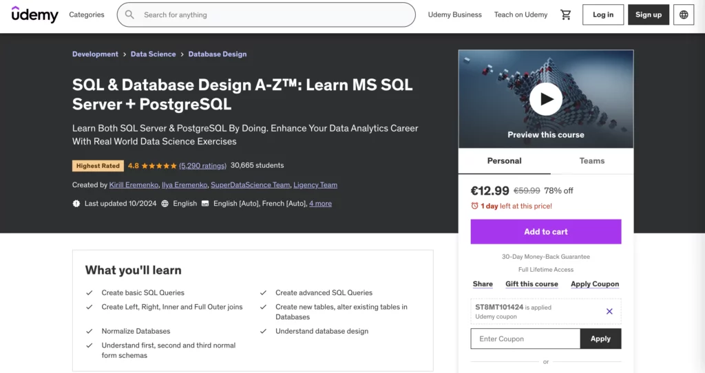 SQL & Database Design A-Z™: Learn MS SQL Server + PostgreSQL