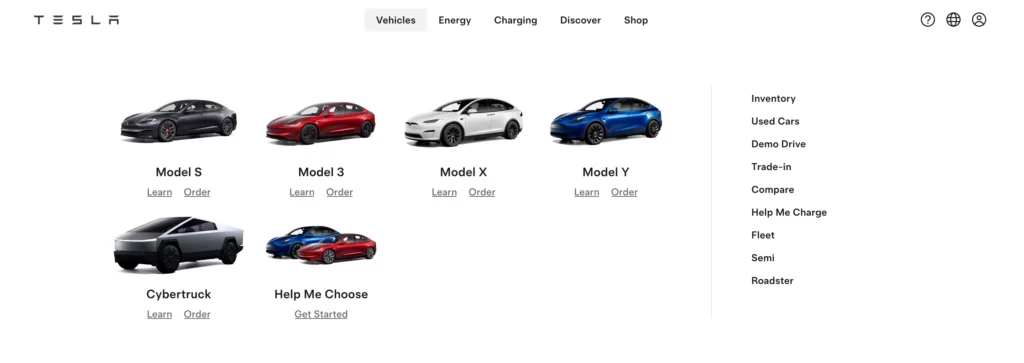 Tesla - Dropdown Navigation